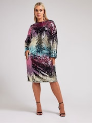 Yours Curve Multi London Sequin Ombre Shift Longsleeve Dress - Image 4 of 6