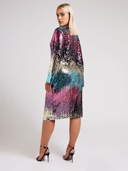 Yours Curve Multi London Sequin Ombre Shift Longsleeve Dress - Image 5 of 6