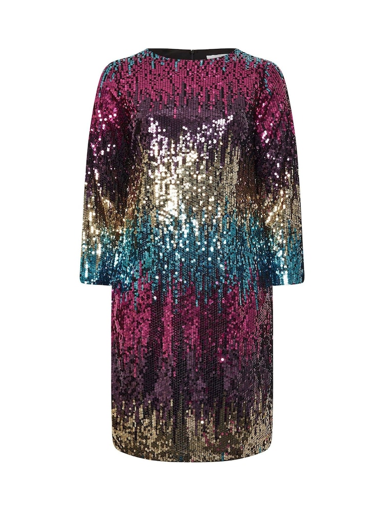 Yours Curve Multi London Sequin Ombre Shift Longsleeve Dress - Image 6 of 6