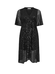 Yours Curve Black London Sequin Wrap Tulip Dress - Image 5 of 5