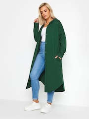 Yours Curve Green Button Through Hooded Jacket - Image 1 of 5