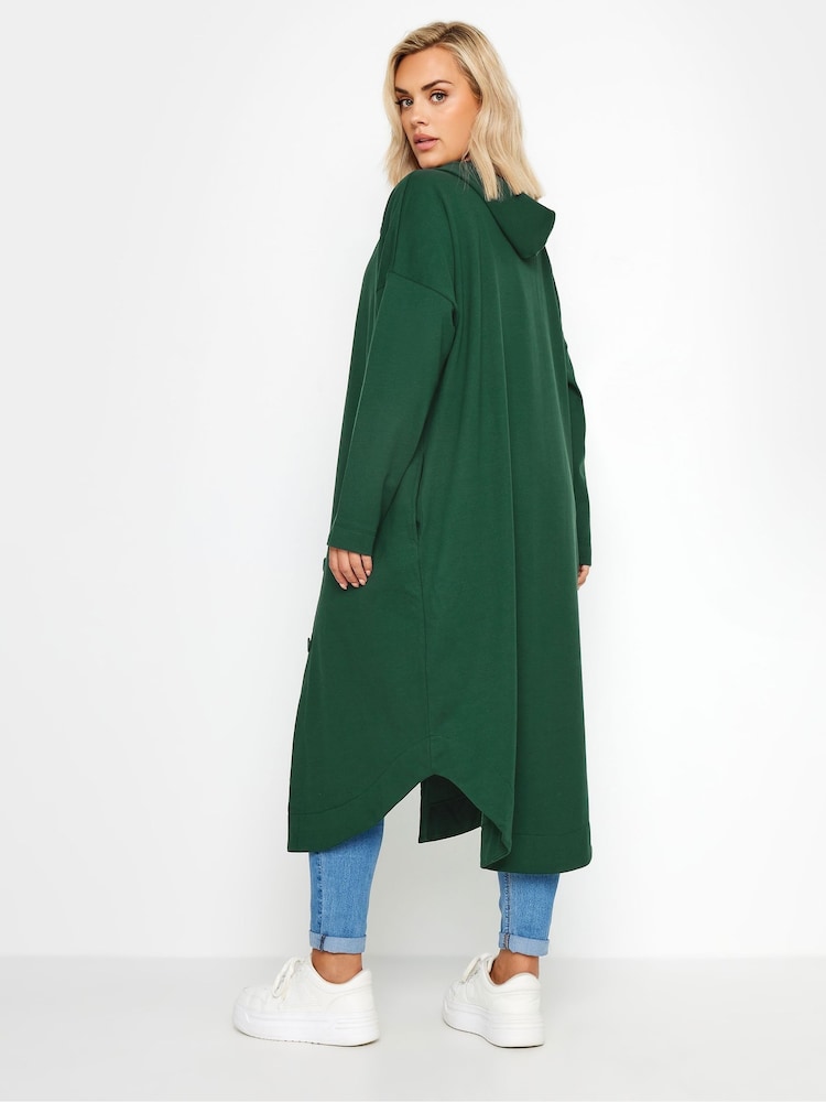 Yours Curve Green Button Through Hooded Jacket - Image 3 of 5