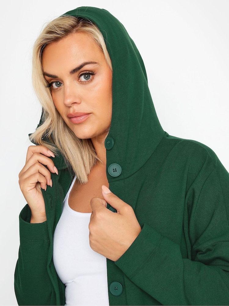 Yours Curve Green Button Through Hooded Jacket - Image 4 of 5