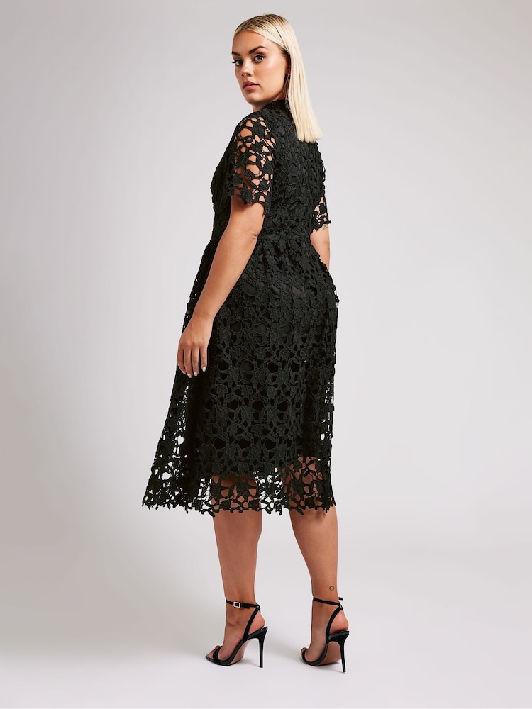 Buy Yours Curve Black London Crochet Lace Midi Dress from Next Luxembourg