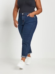Yours Curve Blue Boyfriend Jeans - Image 1 of 4