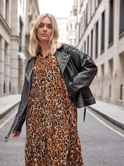 Yours Curve Animal 3/4 Sleeve Shirt Dress - Image 1 of 5