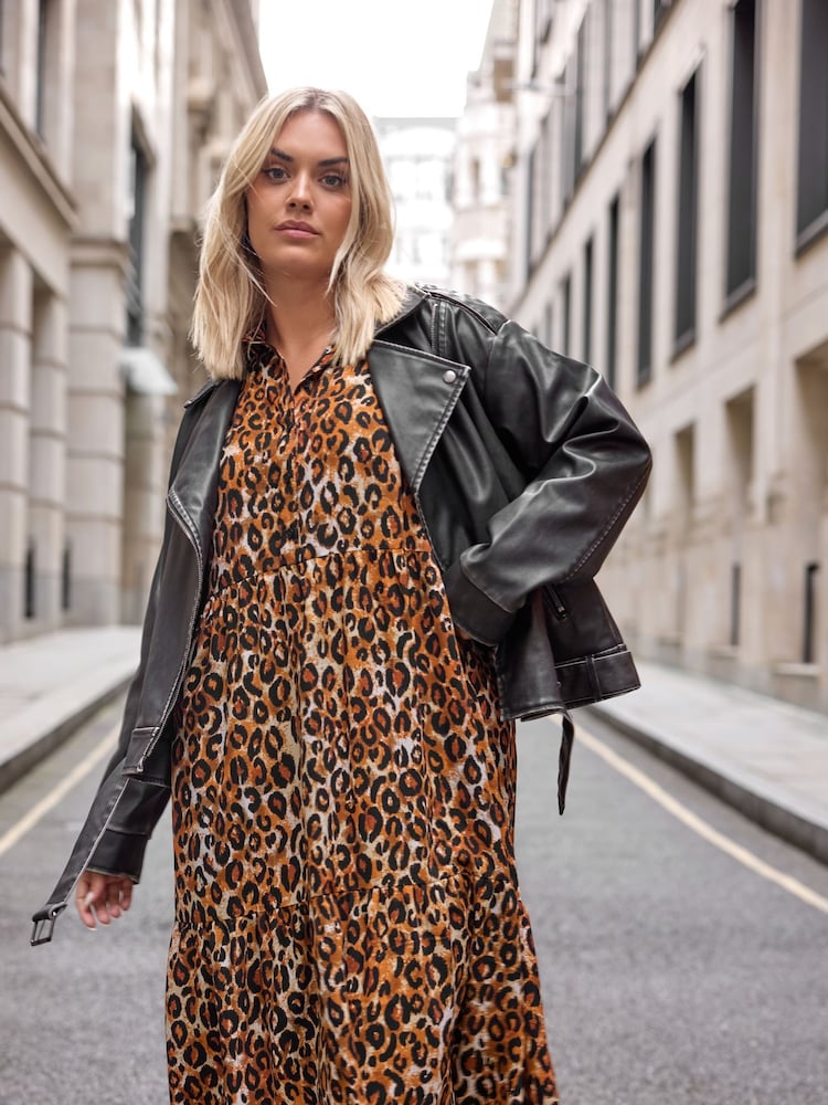 Yours Curve Animal 3/4 Sleeve Shirt Dress - Image 1 of 5