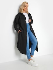 Yours Curve Black Button Through Hooded Jacket - Image 1 of 5