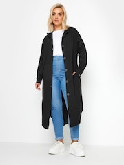 Yours Curve Black Button Through Hooded Jacket - Image 2 of 5