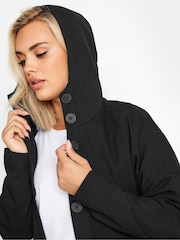 Yours Curve Black Button Through Hooded Jacket - Image 4 of 5