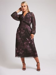 Yours Curve Purple London Twist Front Mesh Maxi Dress - Image 1 of 5