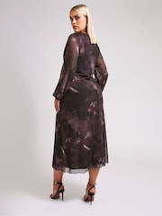 Yours Curve Purple London Twist Front Mesh Maxi Dress - Image 4 of 5