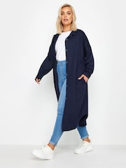 Yours Curve Blue Button Through Hooded Jacket - Image 1 of 5
