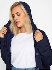 Yours Curve Blue Button Through Hooded Jacket - Image 4 of 5