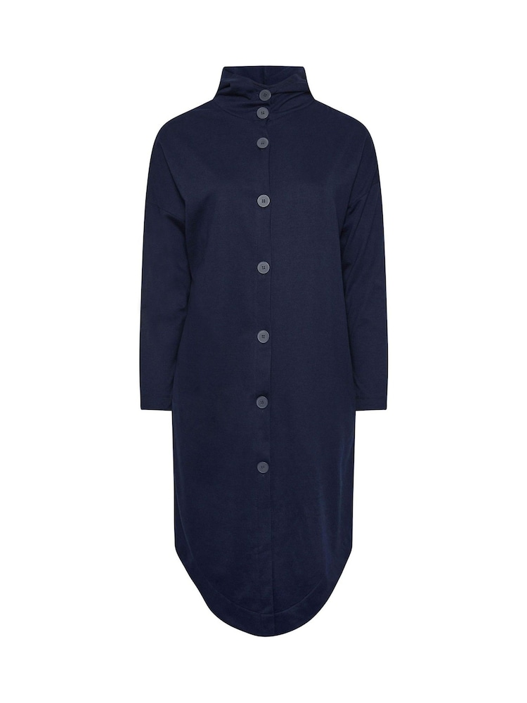 Yours Curve Blue Button Through Hooded Jacket - Image 5 of 5