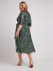 Yours Curve Green London Sequin Wrap Tulip Dress - Image 3 of 5