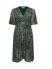 Yours Curve Green London Sequin Wrap Tulip Dress - Image 5 of 5
