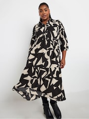 Yours Curve Black 3/4 Sleeve Shirt Dress - Image 1 of 6