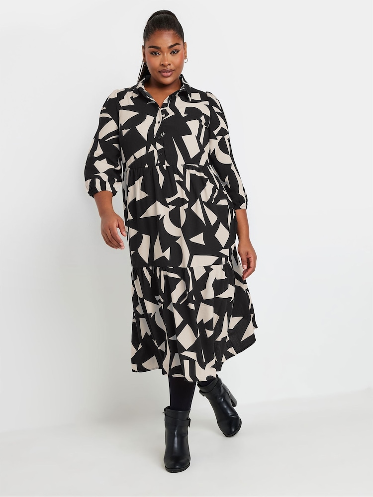 Yours Curve Black 3/4 Sleeve Shirt Dress - Image 2 of 6