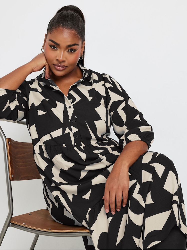 Yours Curve Black 3/4 Sleeve Shirt Dress - Image 4 of 6