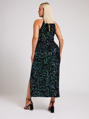 Yours Curve Green London Sequin Velvet Choker Dress - Image 5 of 6