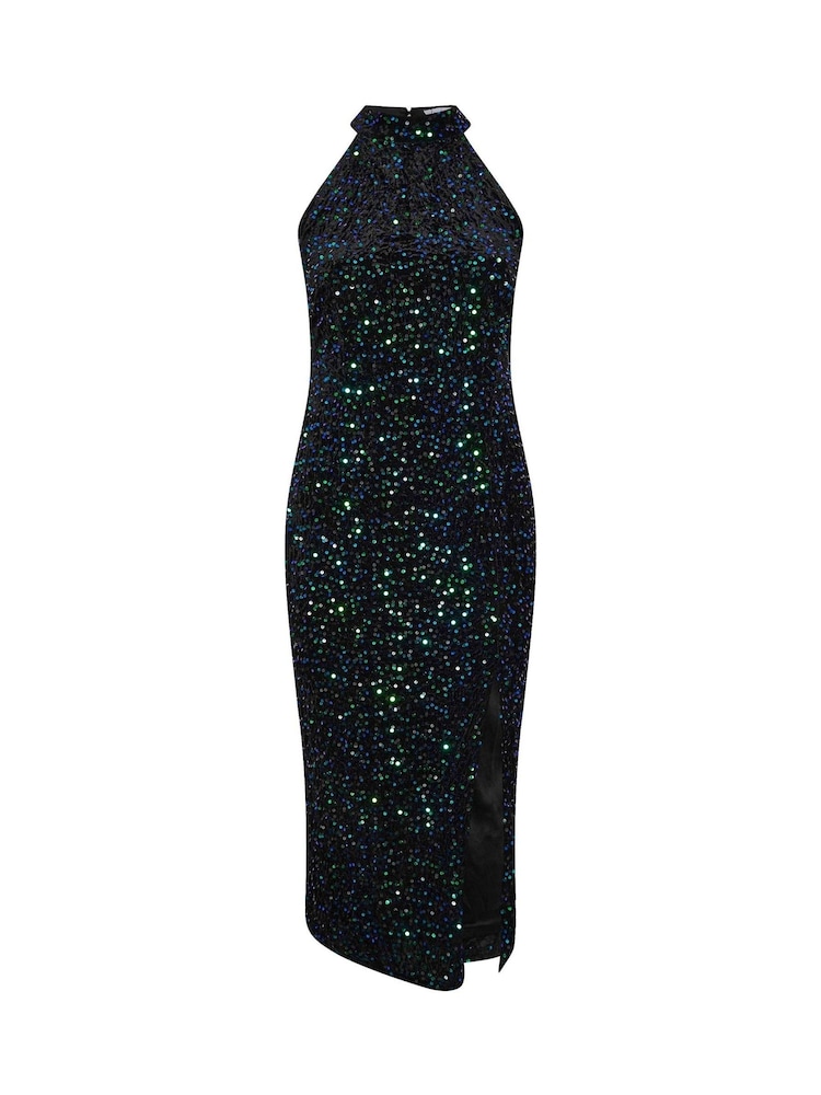 Yours Curve Green London Sequin Velvet Choker Dress - Image 6 of 6