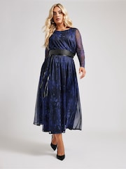 Yours Curve London Longsleeve Mesh Dress With PU Belt - Bild 1 von 5
