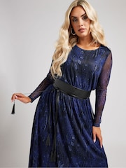 Yours Curve London Longsleeve Mesh Dress With PU Belt - Bild 2 von 5