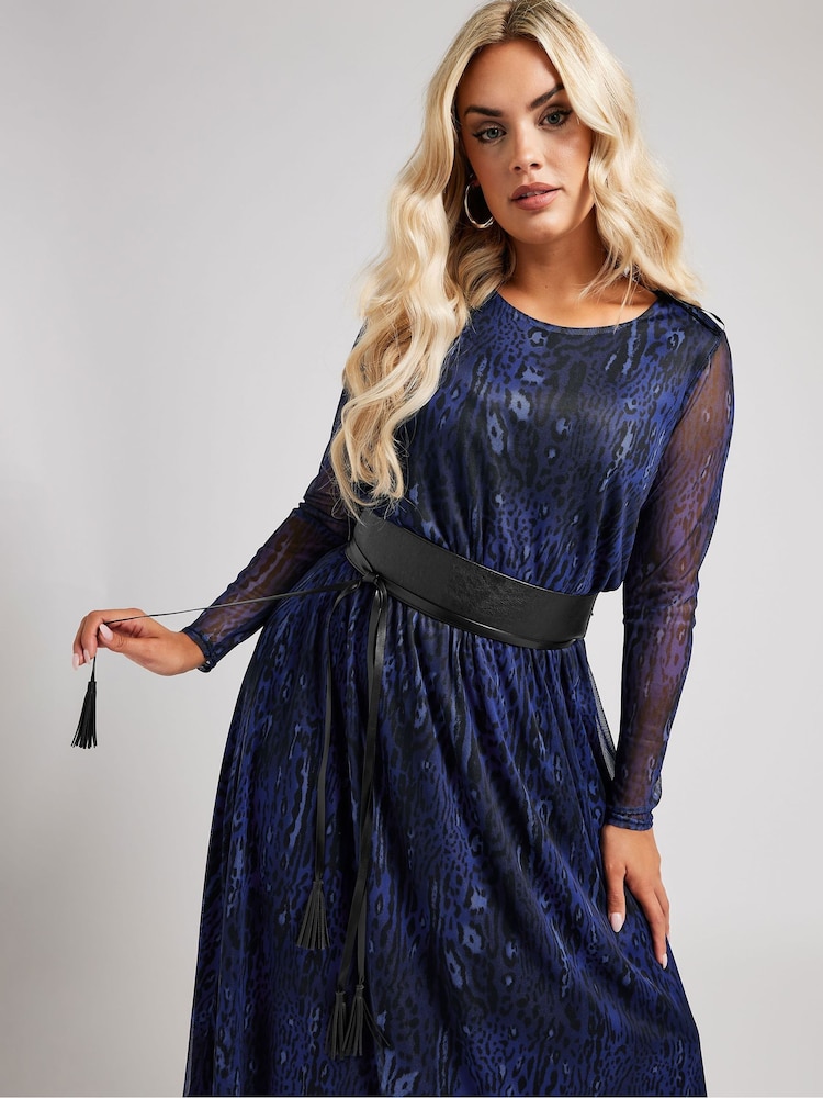 Yours Curve London Longsleeve Mesh Dress With PU Belt - Bild 2 von 5