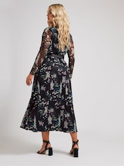 Yours Curve Black London Longsleeve Mesh Dress With PU Belt - Image 4 of 5