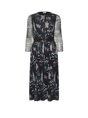 Yours Curve Black London Longsleeve Mesh Dress With PU Belt - Image 5 of 5