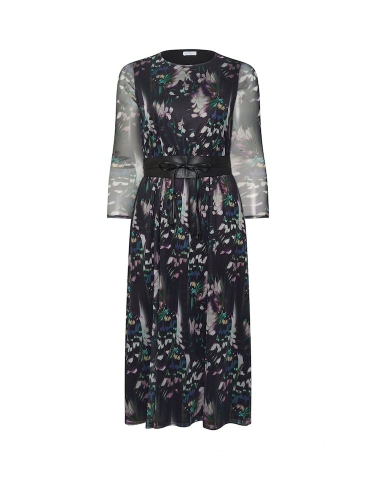 Yours Curve Black London Longsleeve Mesh Dress With PU Belt - Image 5 of 5