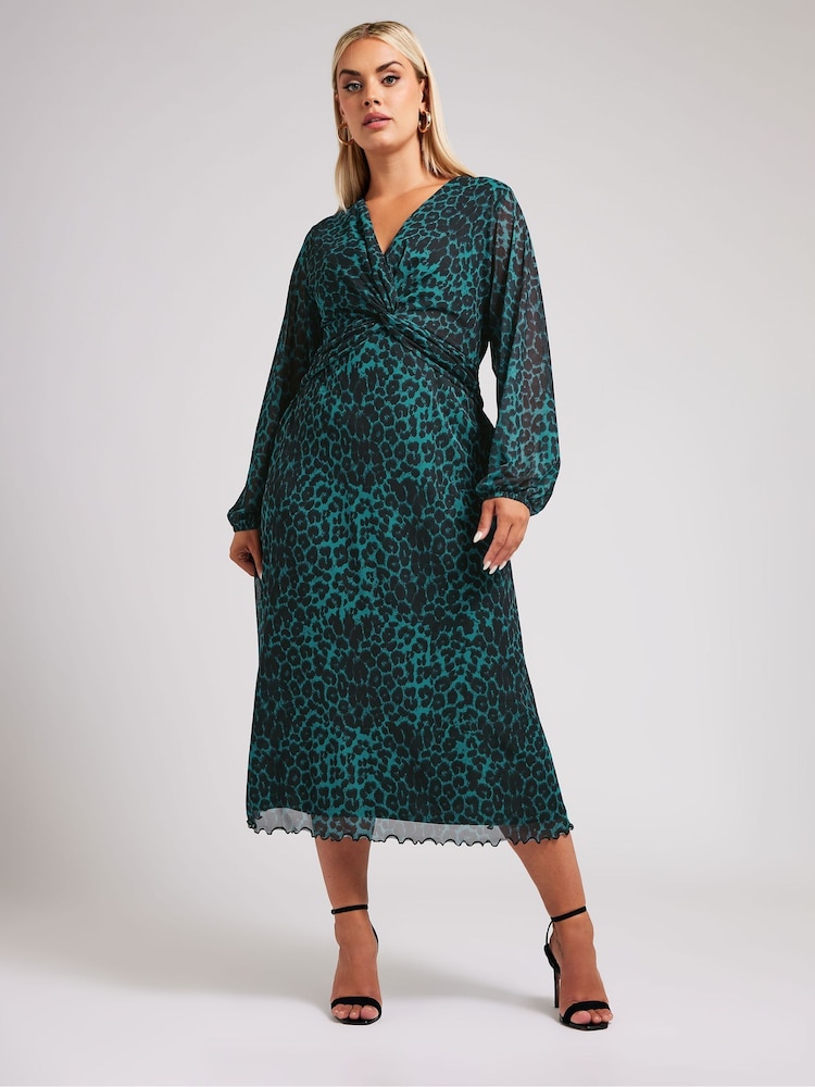Yours Curve Green London Twist Front Mesh Maxi Dress - Image 1 of 5