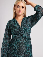 Yours Curve Green London Twist Front Mesh Maxi Dress - Image 2 of 5
