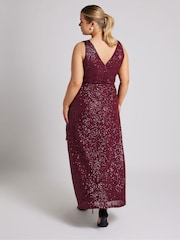 Yours Curve Red London Sequin V-Neck Maxi Dress - Image 3 of 5