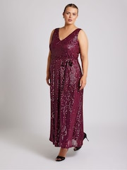 Yours Curve Red London Sequin V-Neck Maxi Dress - Image 4 of 5