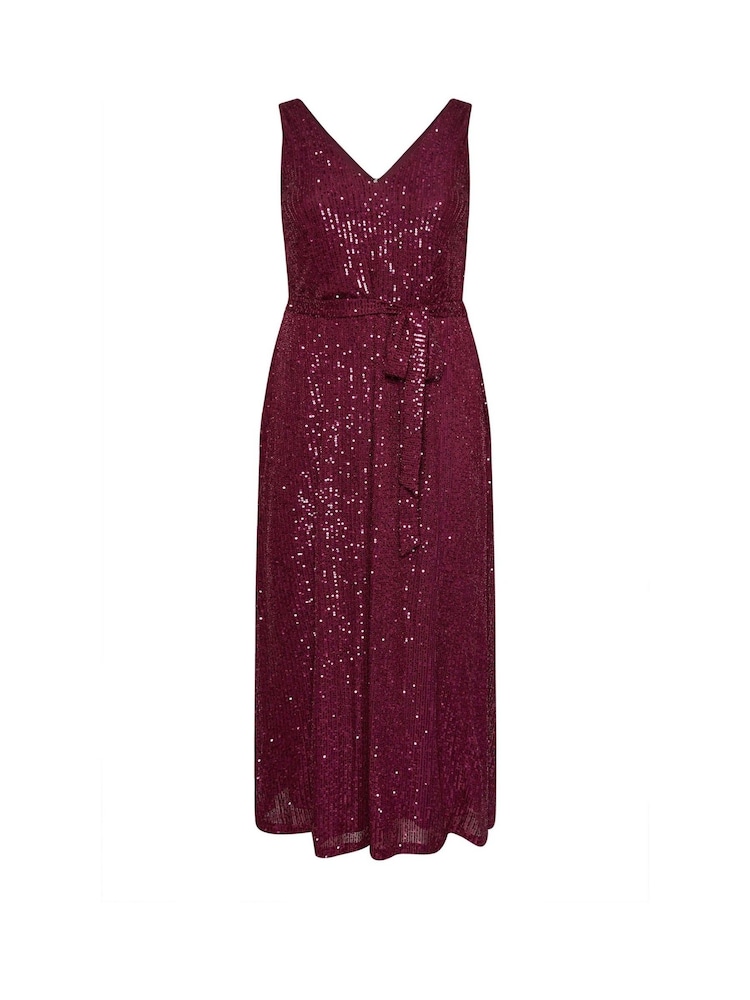 Yours Curve Red London Sequin V-Neck Maxi Dress - Image 5 of 5