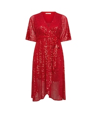 Yours Curve Red London Sequin Wrap Tulip Dress - Image 5 of 5