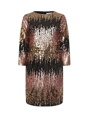 Yours Curve Black/Gold London Sequin Ombre Shift Longsleeve Dress - Image 6 of 6
