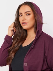 Yours Curve Burgundy Red Button Through Hooded Jacket - Image 2 of 5