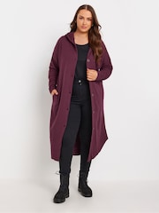 Yours Curve Burgundy Red Button Through Hooded Jacket - Image 4 of 5