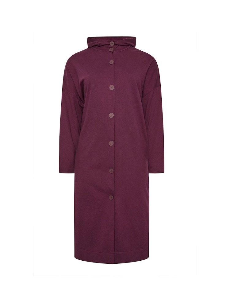 Yours Curve Burgundy Red Button Through Hooded Jacket - Image 5 of 5