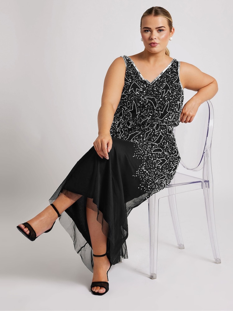 Yours Curve Black Luxe Abstract Embellished Maxi Dress - Image 1 of 5