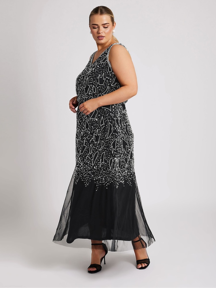Yours Curve Black Luxe Abstract Embellished Maxi Dress - Image 2 of 5