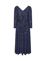 Синий - Yours Curve London Sequin V-Neck Long Sleeve Maxi Dress - Image 5 of 5