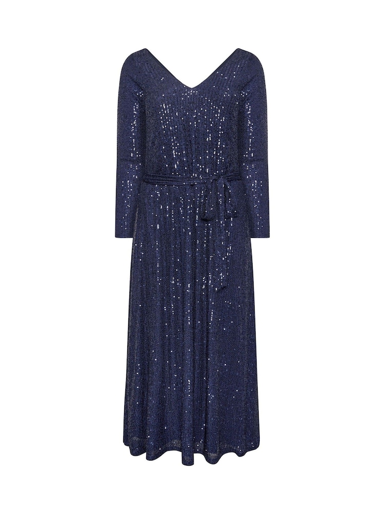 Синий - Yours Curve London Sequin V-Neck Long Sleeve Maxi Dress - Image 5 of 5