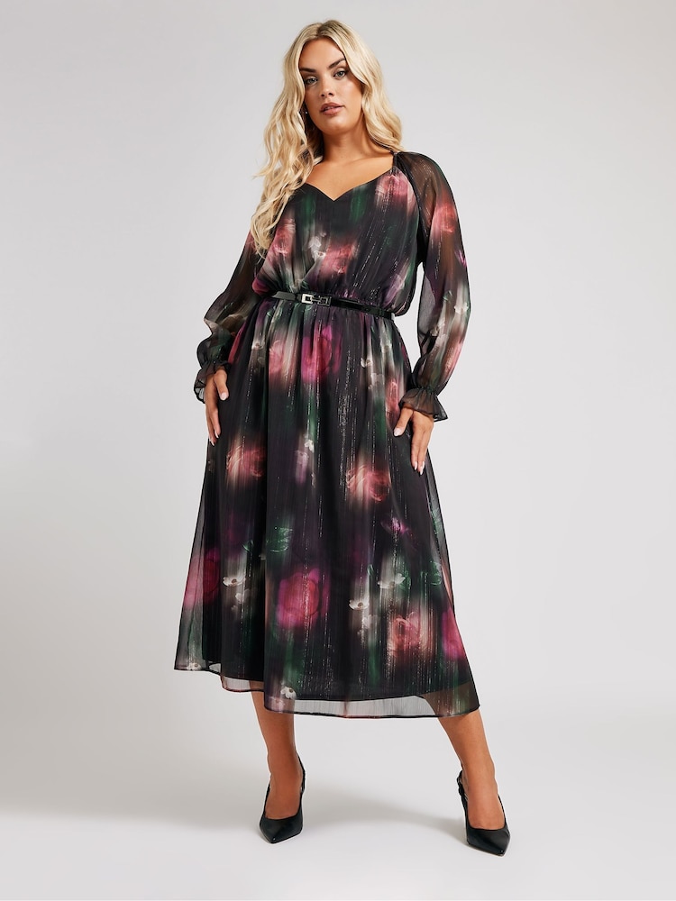Vestido de efecto metalizado y cinturón de PU London de Yours Curve - Imagen 1 de 6 Vestido de efecto metalizado y cinturón de PU London de Yours Curve - Imagen 1 de 6