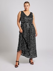 Yours Curve Black London Sequin V-Neck Maxi Dress - Image 1 of 5
