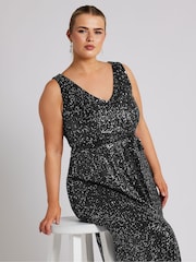 Yours Curve Black London Sequin V-Neck Maxi Dress - Image 2 of 5