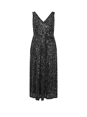 Yours Curve Black London Sequin V-Neck Maxi Dress - Image 5 of 5